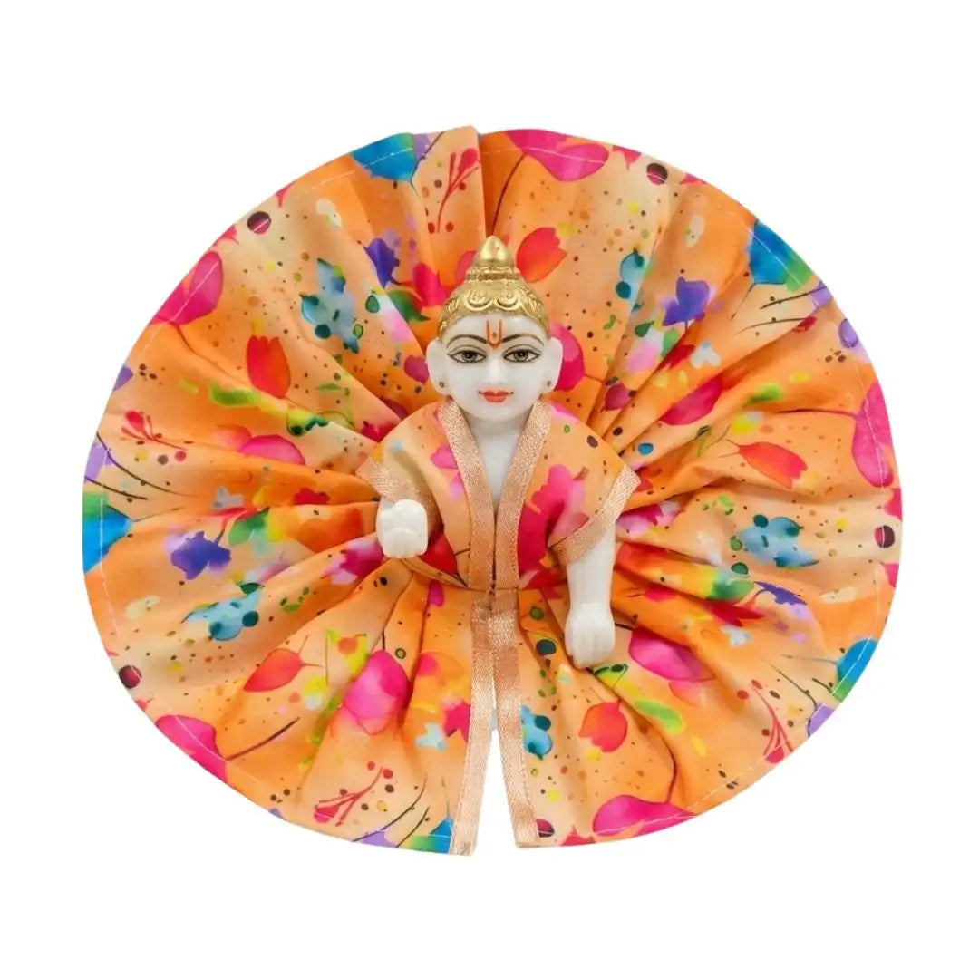 Vibrant Floral Print Laddu Gopal Poshak with Gold Lace Accent