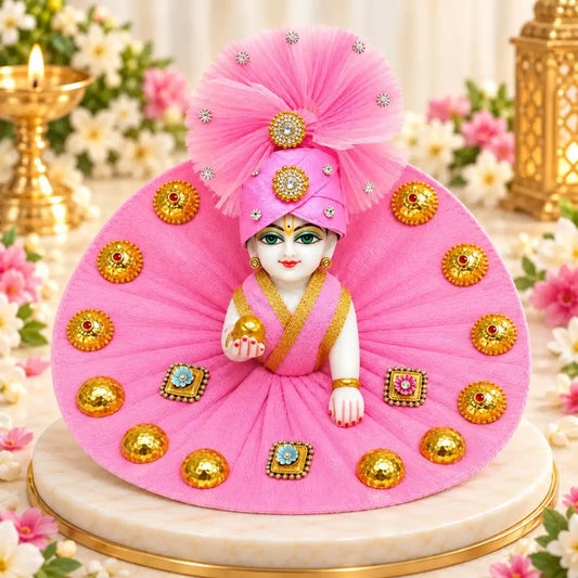 Premium Pink Heavy Laddu Gopal Dress with Pagdi Mukut