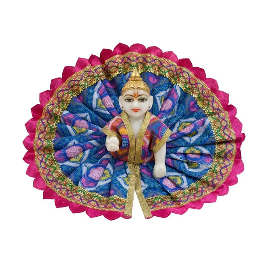 Designer Multicolor Silk Poshak for Laddu Gopal with Gold Lace (Blue & Pink)