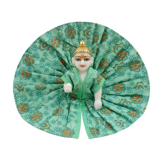 Handcrafted Mint Green Floral Cotton Dress for Laddu Gopal