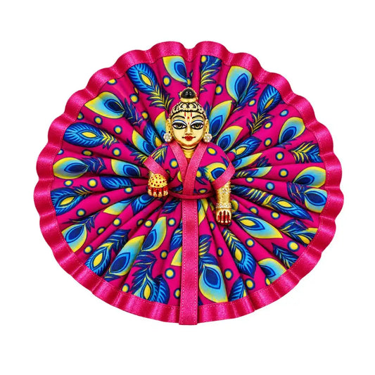 Vibrant Magenta Peacock Feather Print Laddu Gopal Dress (Poshak)
