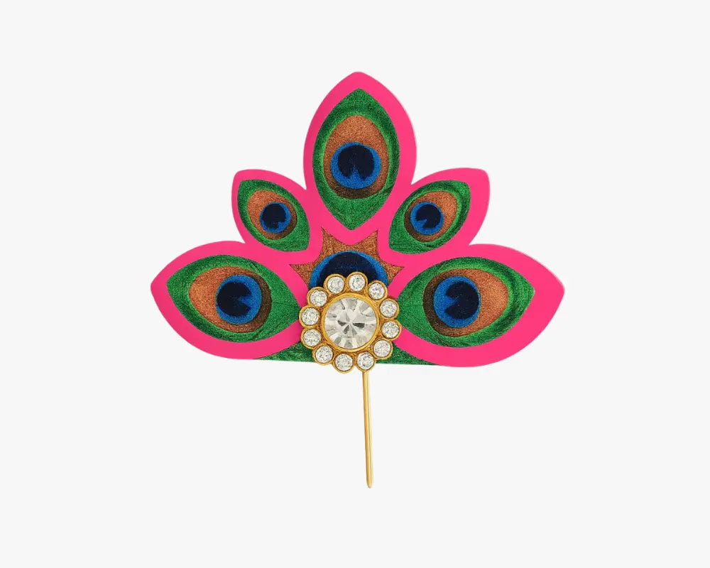 Pink Peacock Feather Design Kalangi for Laddu Gopal Lordkart