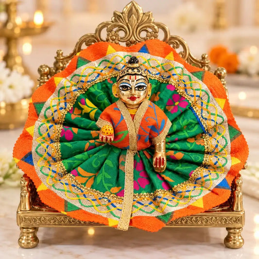 Handmade Green Floral Orange Border Fancy Dress for Laddu Gopal