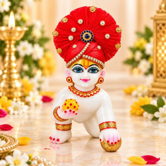 Zari and Stone Work Red Mukut for Laddu Gopal