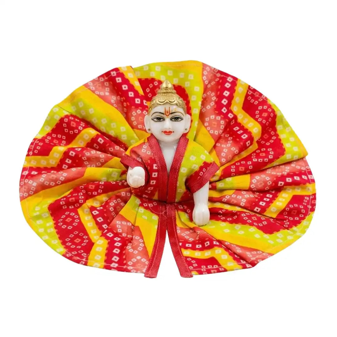 Multicolor Bandhani Printed Yellow Red Poshak for Laddu Gopal