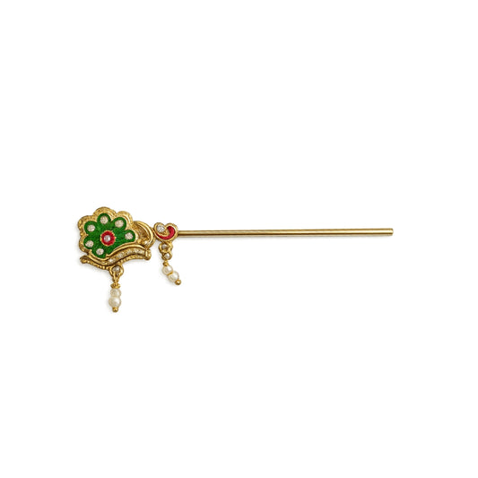 Designer Green Color Jarkan Coated with Beads Bansuri for Laddu Gopal