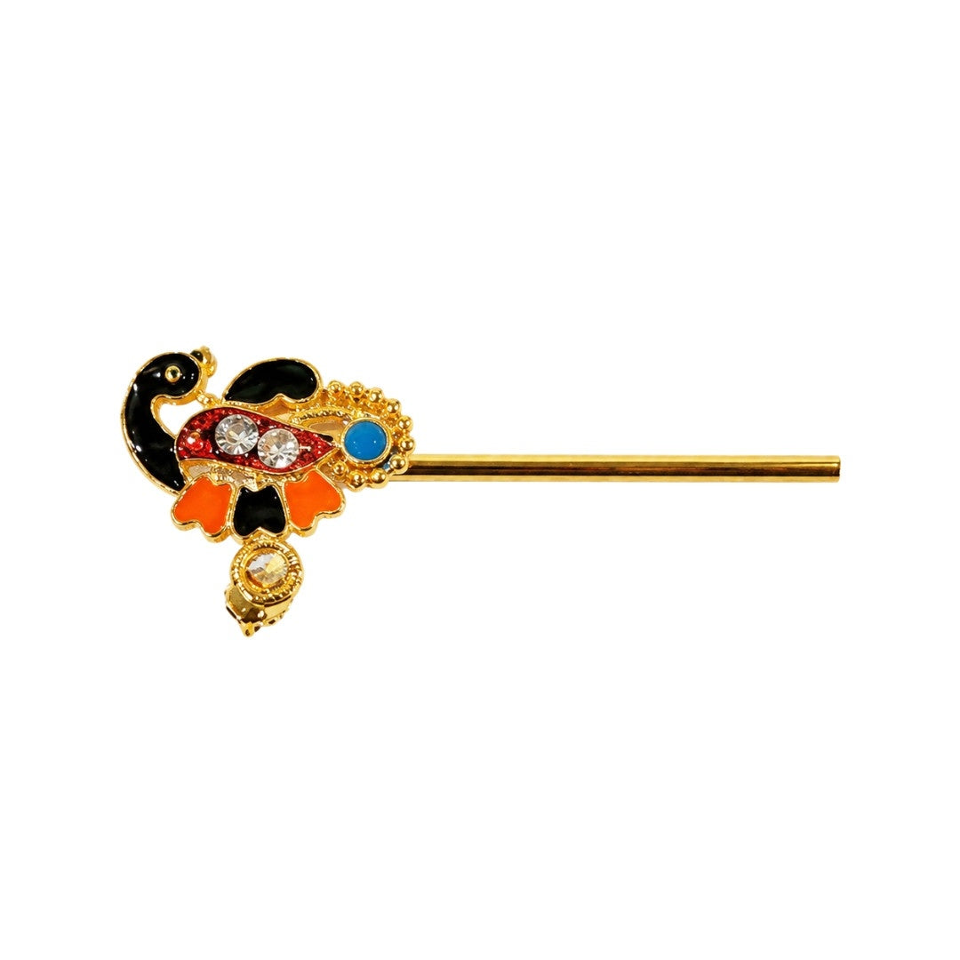 Classic Blue and Orange Enameled Laddu Gopal Flute with Light Blue Stone