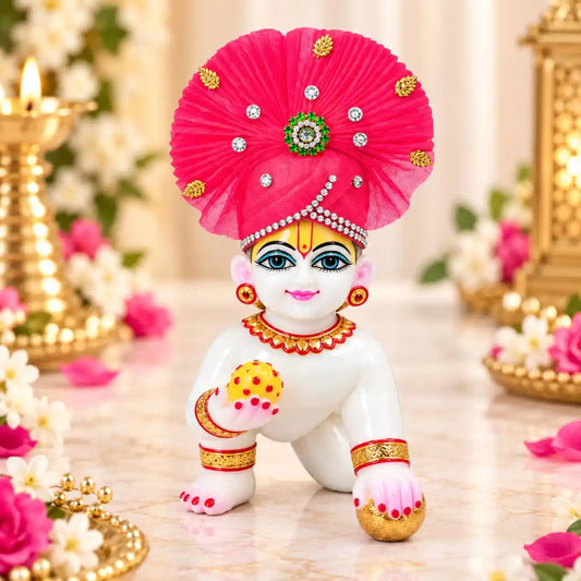 Zari and Stone Work Pink Mukut for Laddu Gopal