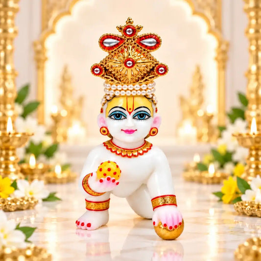 Premium Metal Adjustable Orange Mukut for Laddu Gopal (0 to 2 No Idol)