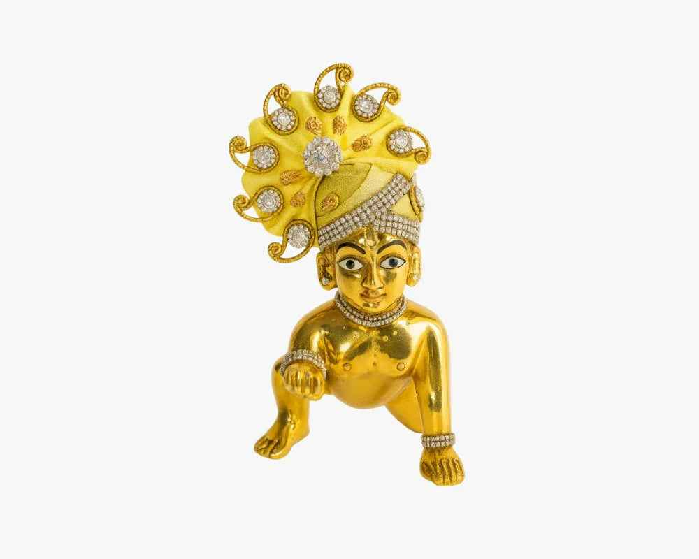 Yellow Jarkan Decorated Mukut for Laddu Gopal