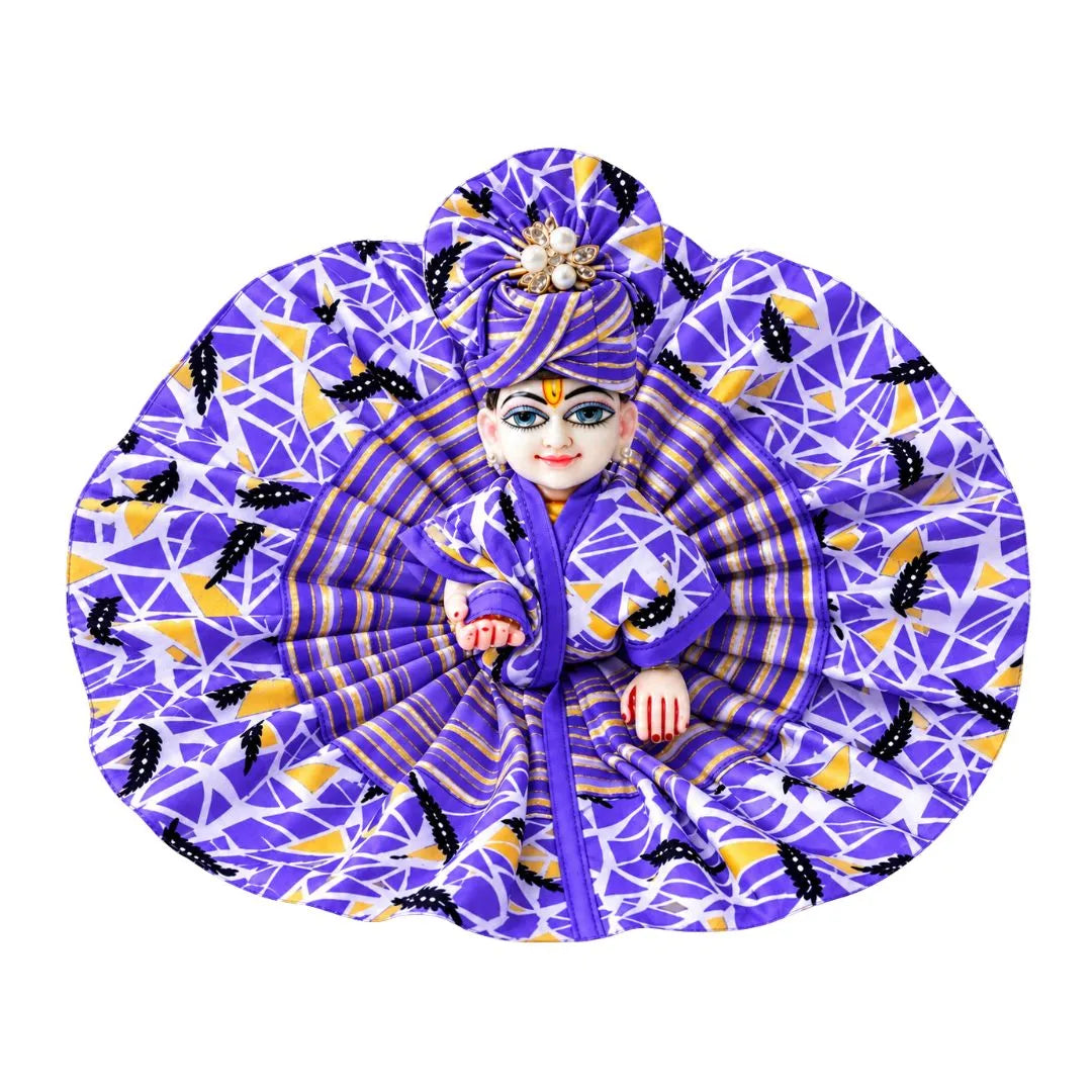 Blue Geometric Print Cotton Laddu Gopal Dress with Matching Pagadi