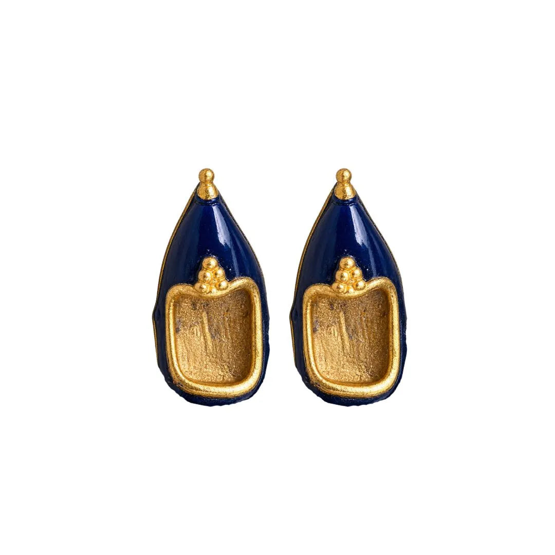 Metal Mojari for Laddu Gopal - Royal Blue & Golden Traditional Design
