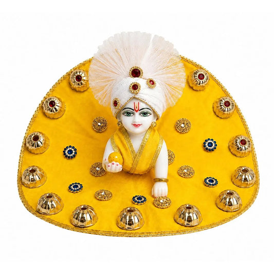 Fancy Yellow Golden Laddu Gopal Heavy Dress with White Pagdi