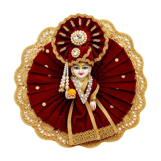 Fancy Maroon Red Laddu Gopal Heavy Dress with Pagadi & Patka