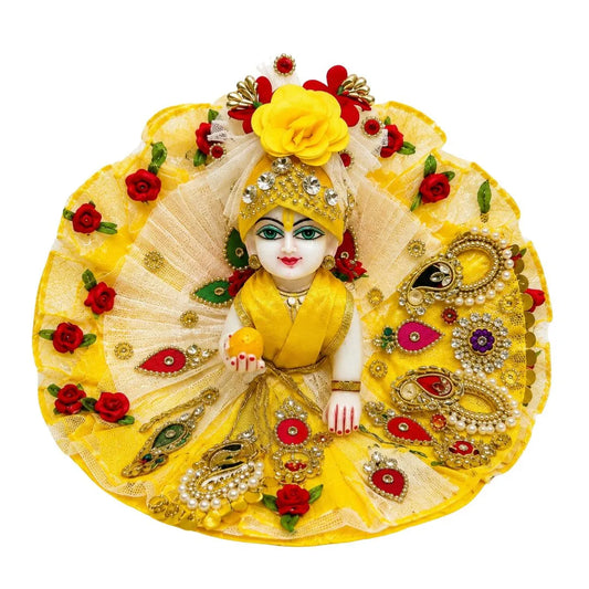 Premium Yellow Cream Laddu Gopal Heavy Dress with Pagdi