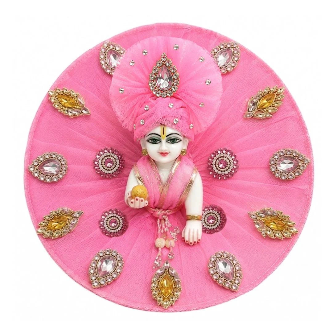 Fancy Pink Heavy Laddu Gopal Dress with Pagdi with Stone Work
