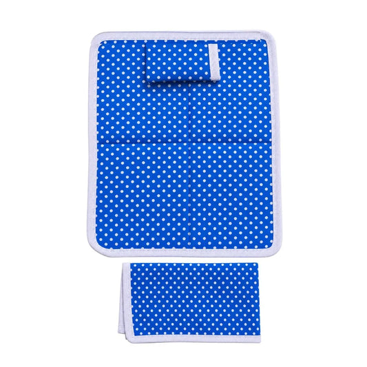 Soft Cotton Laddu Gopal Bedsheet Set - Blue Polka Dot Design with Pillow & Chadar (6×8 Inch)