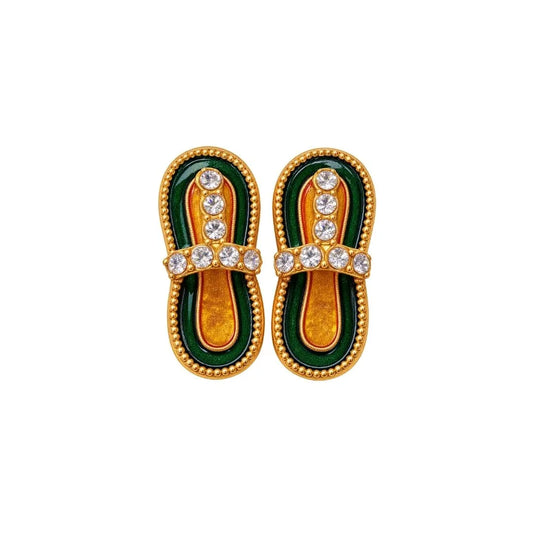 Green & Golden Kundan Design Metal Slippers for Laddu Gopal