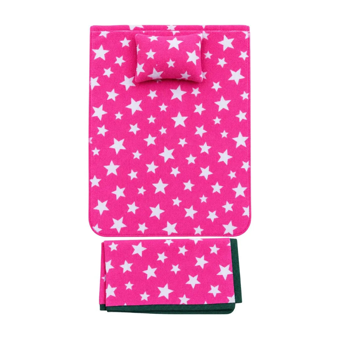 Soft Cotton Laddu Gopal Pink Star Print Bed Sheet Combo with Pillow & Chadar (6x8 Inch)
