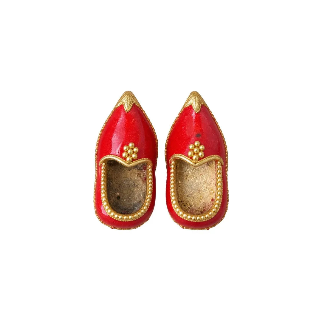 Beautiful Red & Golden Designer Metal Mojari for Laddu Gopal