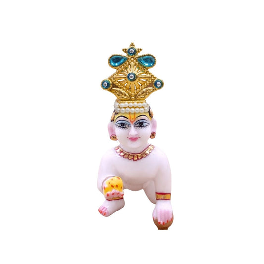 Sky Blue Stone Adjustable Metal Mukut for Laddu Gopal (Suitable for 0 to 2 No Idol)