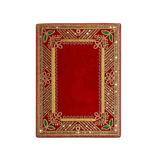 Red Velvet Puja Aasan with Golden Embroidery and Decorative Border