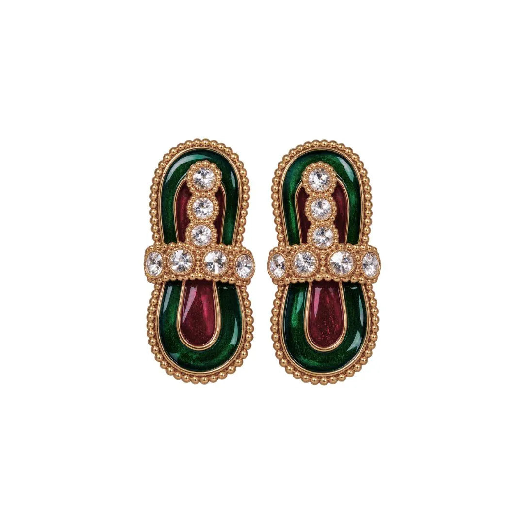 Metal Slippers for Laddu Gopal - Green & Maroon Kundan Design