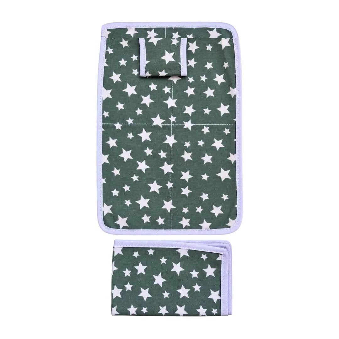 Dark Green Star Print Soft Cotton Gaddi Bedding Set with Pillow & Chadar (6x8 Inch)