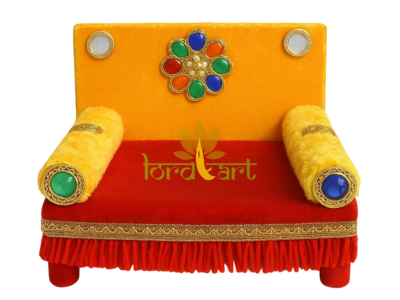 Decorative Yellow Velvet Singhasan for Bal Gopal, Janmashtami Special Krishna Sinhasan