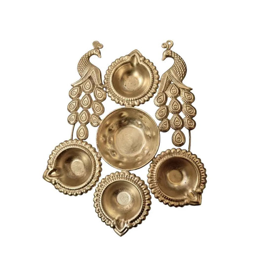 Premium Golden Metal Peacock Diya Set for Diwali Puja & Home Decoration