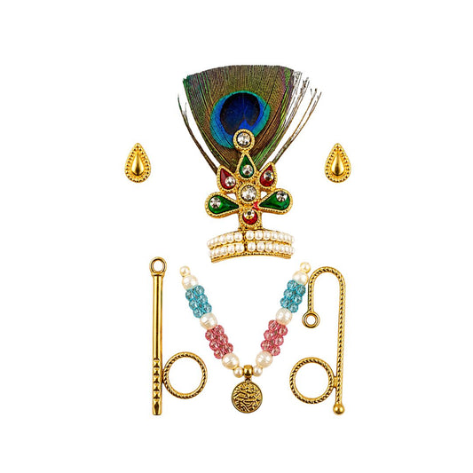 Bal Gopal & Ganesh Ji Combo Mukut, Bansuri, Earrings, Mala, Kangan & Stick Set for 2 to 4 No Size