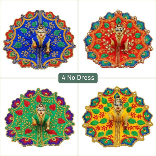 Premium Peacock Feather Embroidered Laddu Gopal Dress (Size 4)