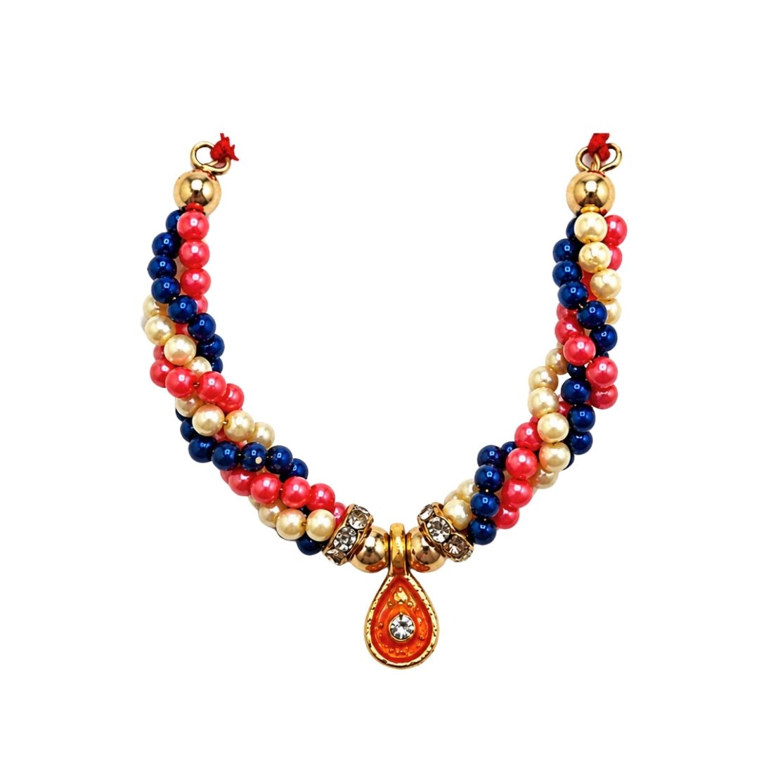 Decorative Blue/Pink Beads with Jarkan Coated Bal Gopal Mala for Shringar - Lordkart