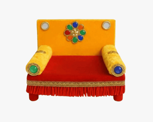 Decorative Yellow Velvet Singhasan for Bal Gopal - Lordkart