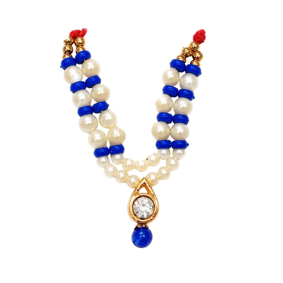 Designer Blue White Beads Laddu Gopal Mala with Jarkan Stone for Shringar - Lordkart