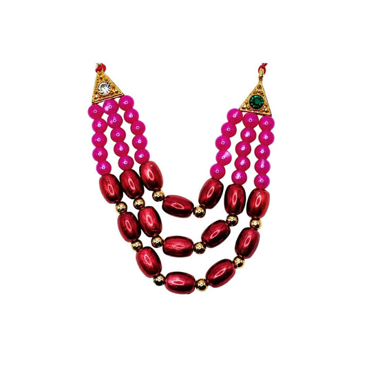 Designer Pink and Red Color 3 Layer Beads Laddu Gopal Mala for Shringar - Lordkart