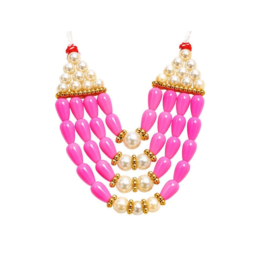 Designer Pink and Silver Color 4 Layer Beads Laddu Gopal Mala for Shringar - Lordkart