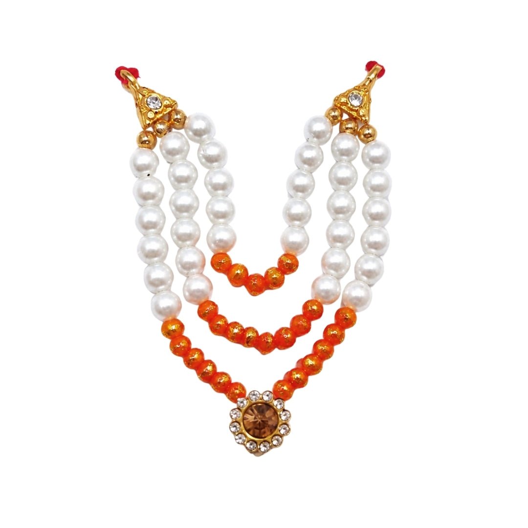 Designer White and Orange Beads Laddu Gopal Mala with Jarkan Pendant ( Size 0 to 6 ) - Lordkart