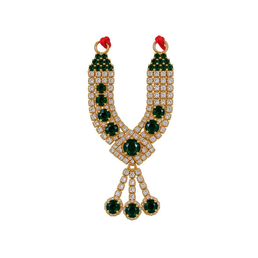 2 Inch Green Stone Designer Necklace for Laddu Gopal - Gold Finish