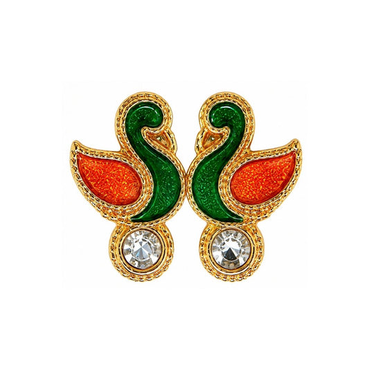 Fancy Orange and Green Peacock Style Thakur Ji Earrings (Size 0-6) - Lordkart