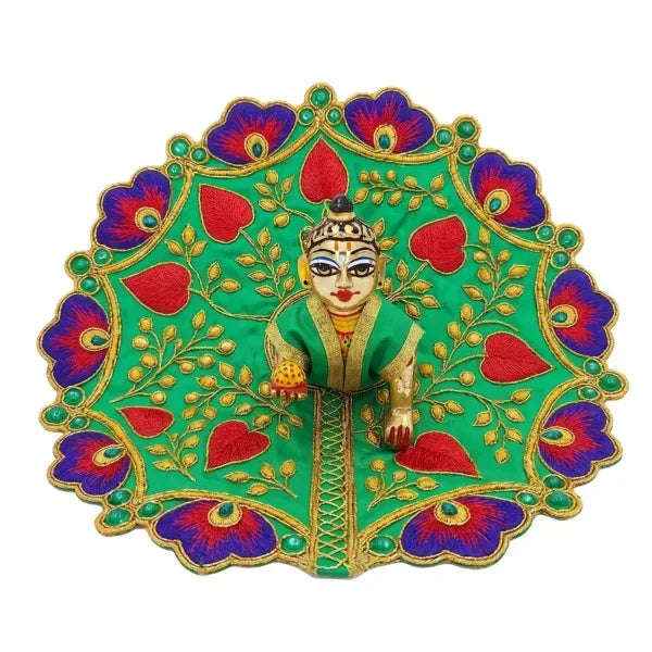 Green Designer Dress with Peacock Motif for kanha ji - Lordkart