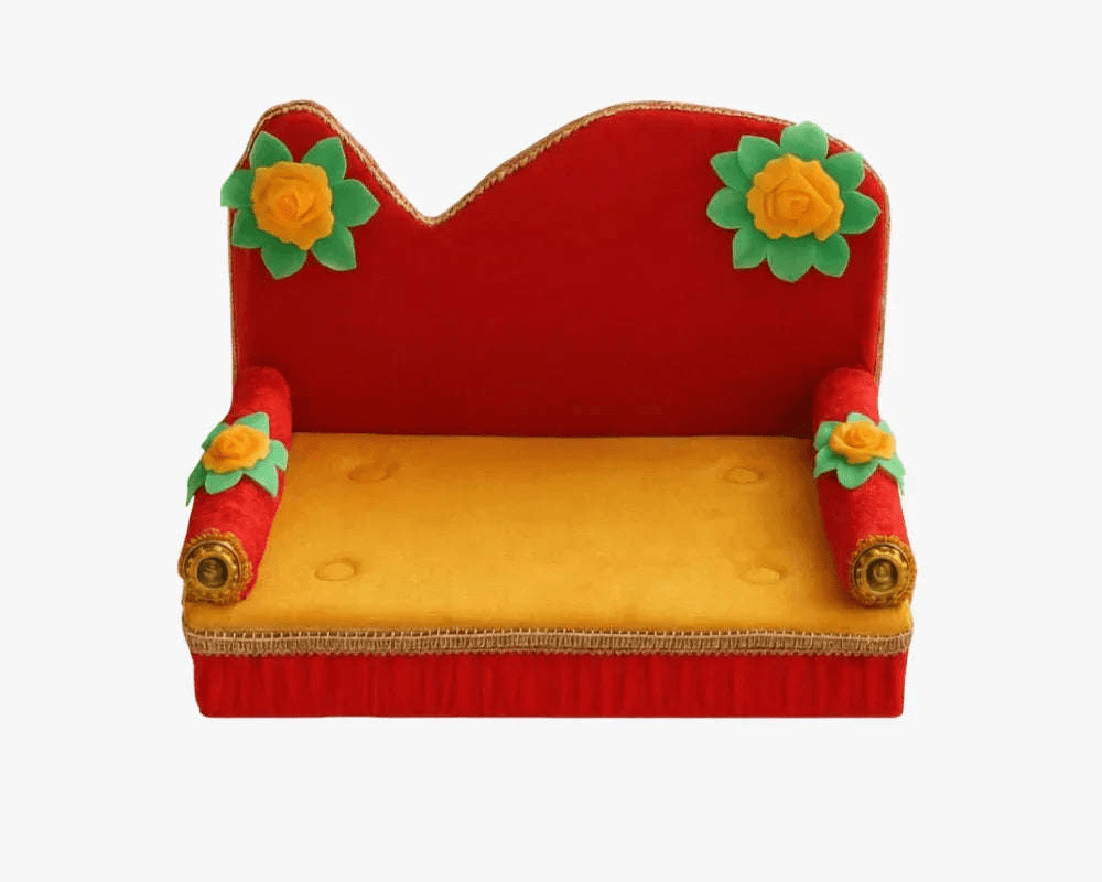Green Flower Coated Singhasan for Laddu Gopal - Lordkart