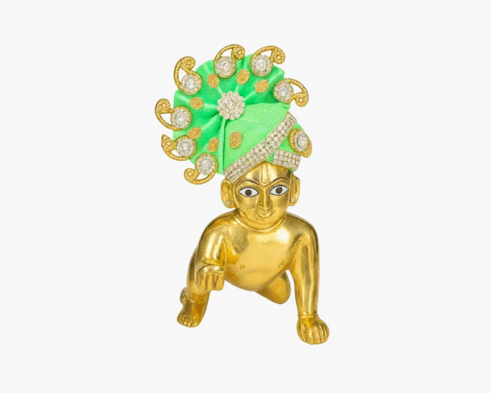 Green Jarkan Decorated Mukut for Laddu Gopal Lordkart