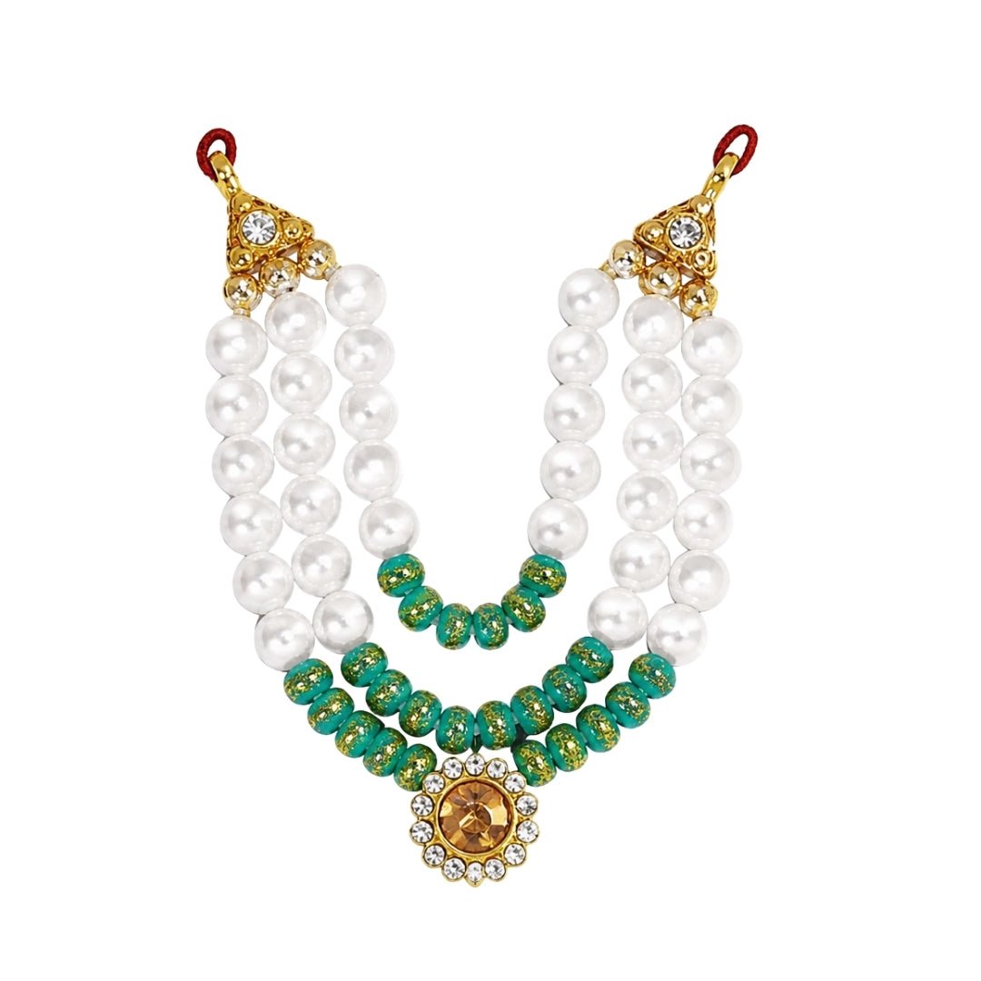 Handcrafted Beads Mala for Laddu Gopal Ji with Elegant Jarkan Stone Pendant - Lordkart