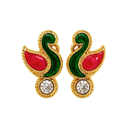 Handcrafted Red and Green Color Peacock Style Thakur Ji Earrings (Size 0-6) - Lordkart