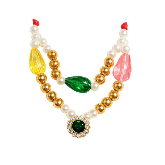Handmade Multi-Color Beads with Jarkan Coated Mala For Laddu Gopal Shringar - Lordkart