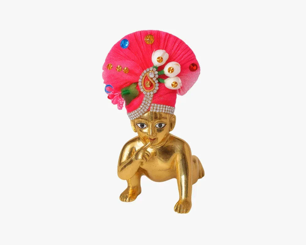 Heavy Flower Work Pink Pagdi for Bal Gopal - Lordkart