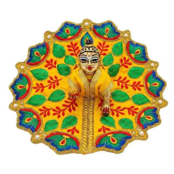 Peacock Embroidered Yellow Dress for Laddu Gopal - Lordkart
