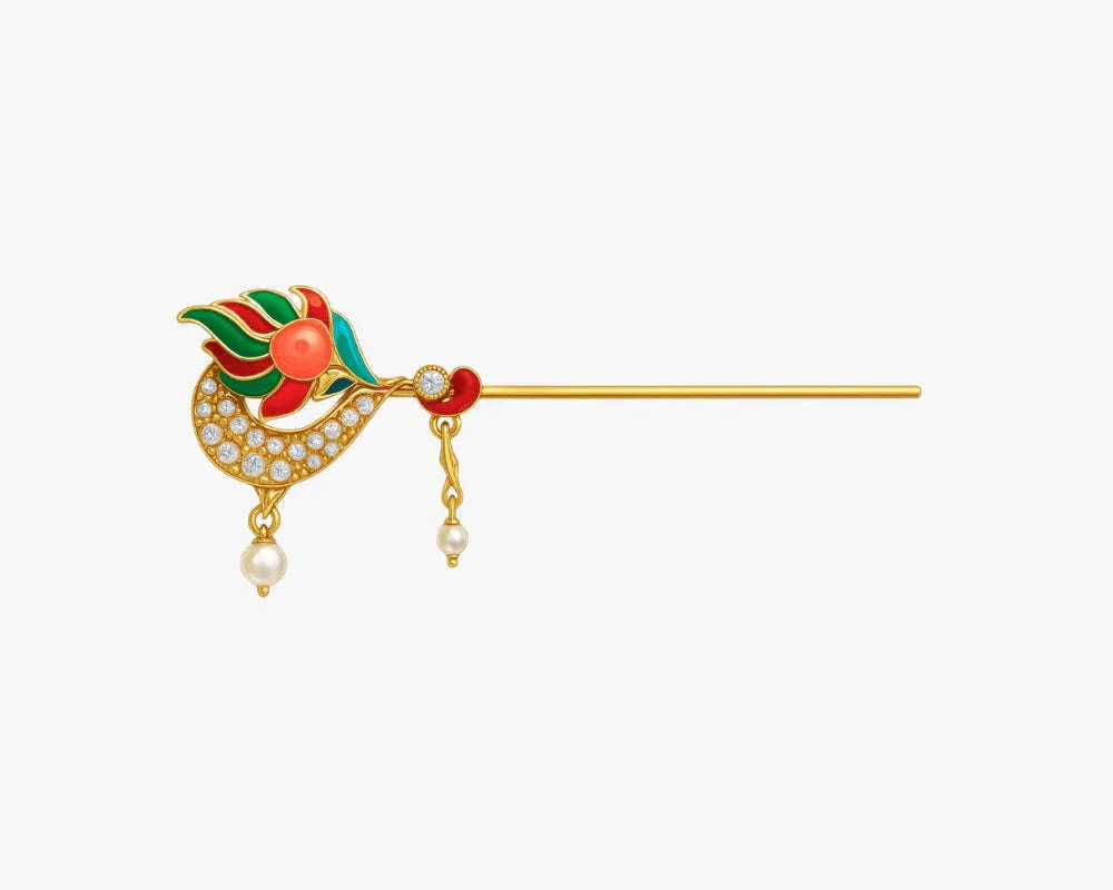 Peacock Feather & Zari Work Metal Orange Bansuri - Lordkart