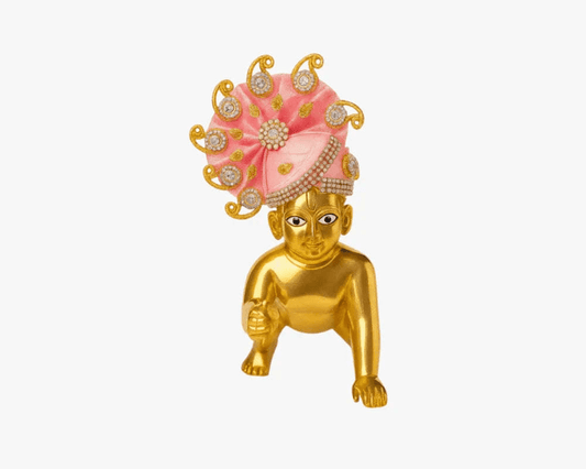 Pink Color Jarkan Decorated Mukut for Laddu Gopal - Lordkart